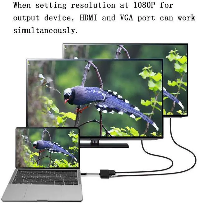 Alt view image 7 of 7 - STANSTAR USB C to HDMI VGA Audio Adapter, USB 3.1 Type C to HDMI 4K VGA 1080P Dual Screen Display Converter Support MacBook Pro/Samsung Galaxy S9/S8/Note 8/Dell XPS/Lumia 950/Nintendo Switch