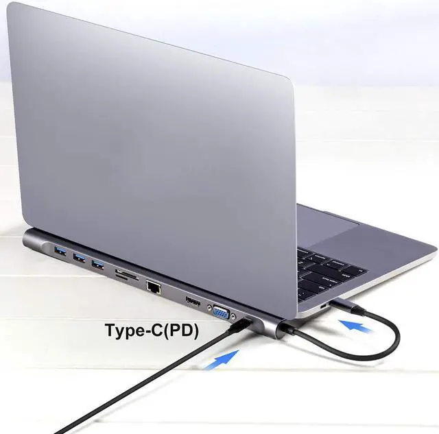 Alt view image 4 of 7 - STANSTAR Type-C Hub 10-in-1 Notebook USB3.0HUB Converter HDMI/VGA with Screen Output Multi-Function Docking Station SD/TF Card Reader