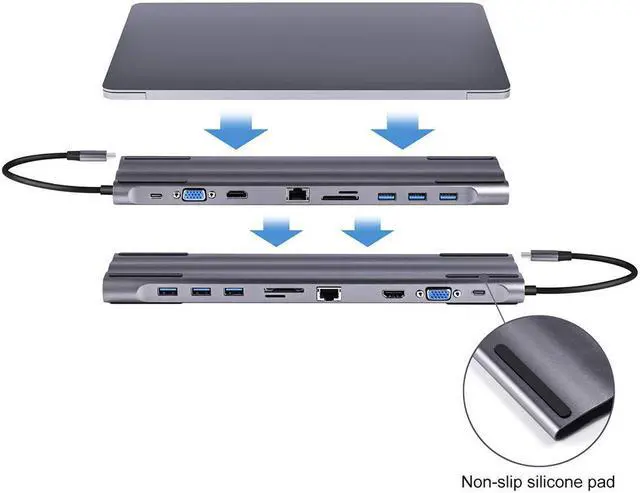 Alt view image 3 of 7 - STANSTAR Type-C Hub 10-in-1 Notebook USB3.0HUB Converter HDMI/VGA with Screen Output Multi-Function Docking Station SD/TF Card Reader