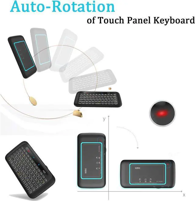 Alt view image 2 of 7 - STANSTAR 2.4Ghz H20 Mini Wireless Keyboard and Touchpad Mouse Combo,7 Colors Adjustable, Rechargeable Auto-Rotation of Touch Panel Handheld Remote Control for Android TV Box, Projector, IPTV, HTPC, PC