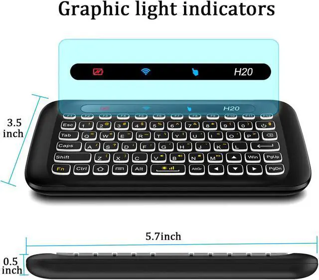 Alt view image 5 of 7 - STANSTAR 2.4Ghz H20 Mini Wireless Keyboard and Touchpad Mouse Combo,7 Colors Adjustable, Rechargeable Auto-Rotation of Touch Panel Handheld Remote Control for Android TV Box, Projector, IPTV, HTPC, PC