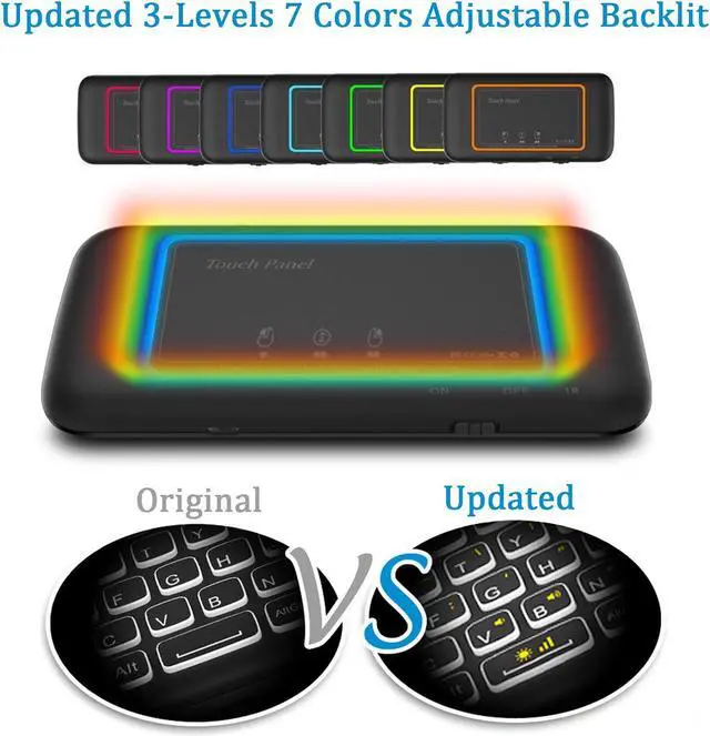 Alt view image 6 of 7 - STANSTAR 2.4Ghz H20 Mini Wireless Keyboard and Touchpad Mouse Combo,7 Colors Adjustable, Rechargeable Auto-Rotation of Touch Panel Handheld Remote Control for Android TV Box, Projector, IPTV, HTPC, PC