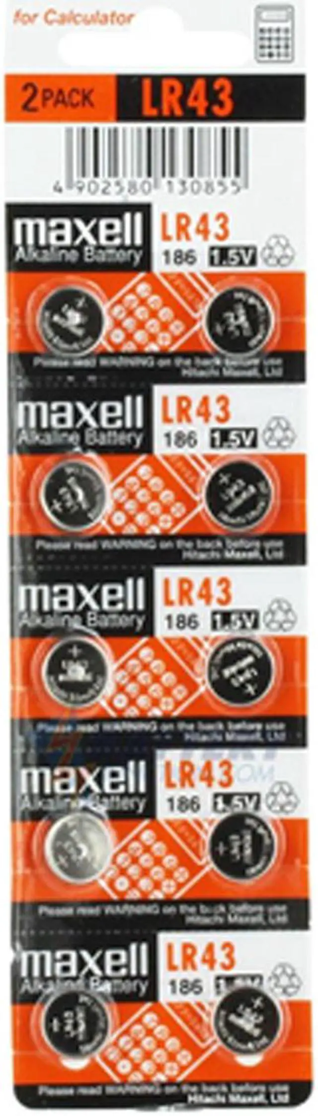 Main image of 10 x LR43 / 186 Maxell Alkaline Button Batteries