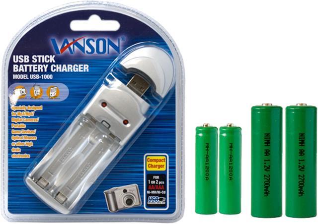 Main image of AA / AAA USB Battery Charger + 2 AA (2700 mAh) + 2 AAA (1200 mAh) NiMH Batteries