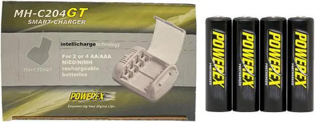 Main image of Powerex MH-C204GT AA / AAA Smart Battery Charger & 4 AA NiMH Powerex PRO Rechargeable Batteries (2700 mAh) with Battery Case