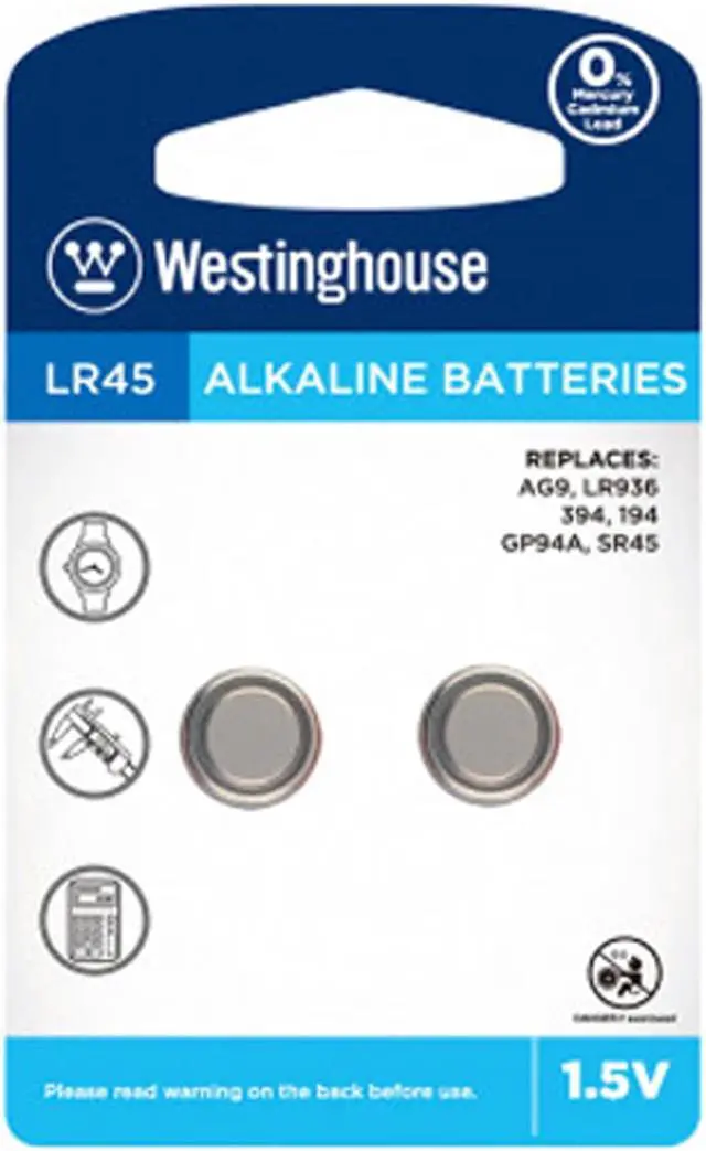 Main image of LR45 / AG9 Westinghouse Alkaline Button Batteries (2 Pack)