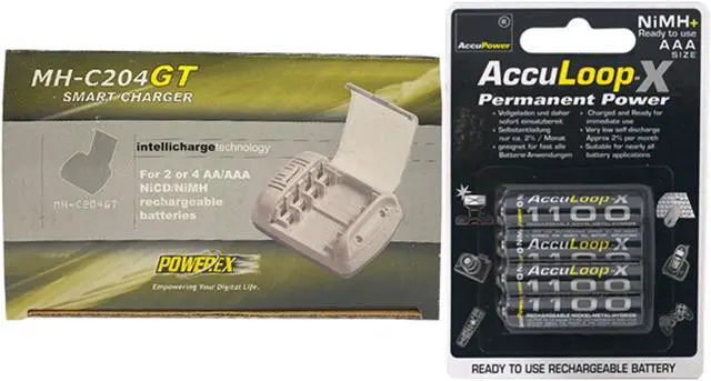 Main image of Powerex MH-C204GT AA / AAA Smart Battery Charger & 4 AAA AccuPower AccuLoop-X NiMH Batteries (1100 mAh)