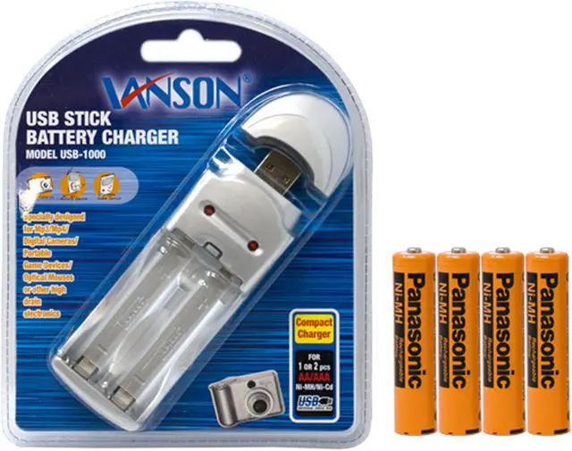 Main image of AA / AAA USB Battery Charger + 4 AAA (750 mAh) Panasonic NiMH Batteries