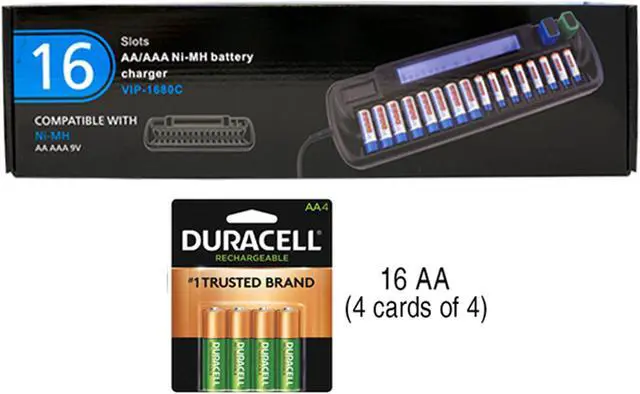 Main image of 16 Bay AA / AAA LCD Battery Charger + 16 AA 2500 mAh Duracell NiMH Batteries