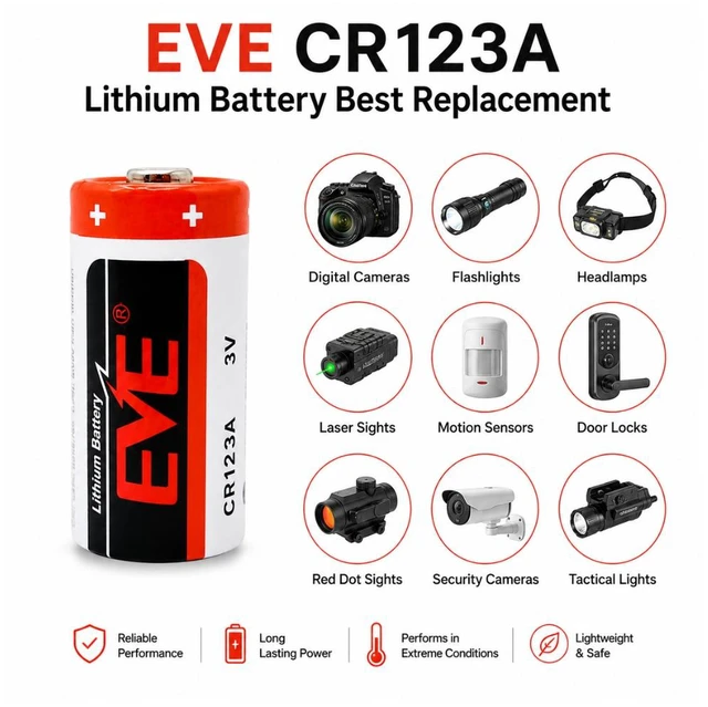 Alt view image 4 of 4 - EVE CR123 3V 1450mAh Lithium Batteries, CR123A CR17345, 8-Pack