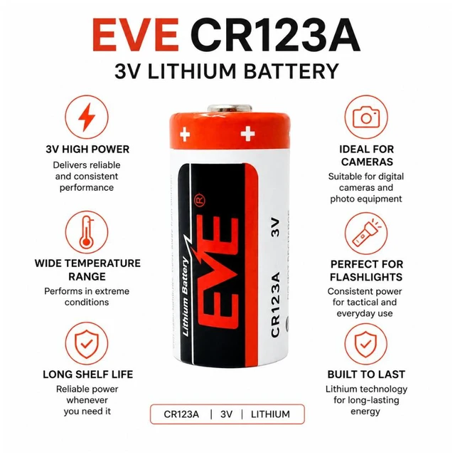 Alt view image 3 of 4 - EVE CR123 3V 1450mAh Lithium Batteries, CR123A CR17345, 8-Pack