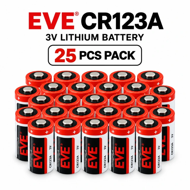 Alt view image 2 of 5 - EVE CR123 3V 1450mAh Lithium Batteries, CR123A CR17345, 25-Pack