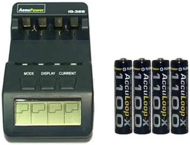 Main image of IQ-328 AA / AAA LCD Charger + 4 AAA (1100 mAh) AccuPower AccuLoop-X NiMH Batteries