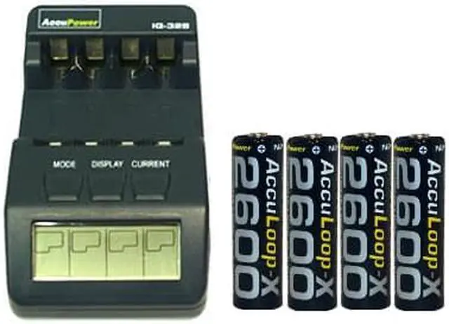 Main image of IQ-328 AA / AAA LCD Charger & 4 AA AccuPower AccuLoop-X Batteries (2600 mAh)
