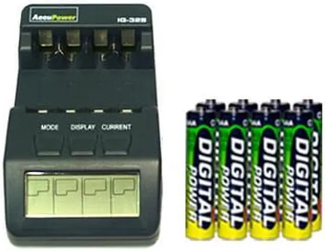 Main image of IQ-328 AA / AAA LCD Charger + 8 AAA NiMH AccuPower Micro Batteries (1200 mAh)