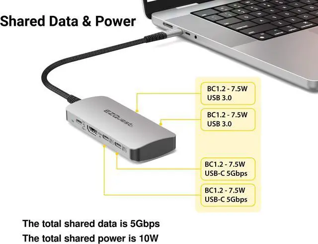 Alt view image 3 of 6 - USB-C Multimedia 8-in-1 Hub
HDMI 4K, 100 Watts USB-C Power Delivery with (FRS) or 5Gbps Data, 2 x USB-C Ports, 2 x USB-A 3.0 Ports, SD and Micro SD
