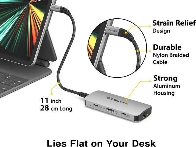 Alt view image 5 of 7 - USB-C Multimedia 7-in-1 Hub
HDMI 4K, 100 Watts USB-C Power Delivery with (FRS) or 5Gbps Data, 2 x USB-C Ports, 2 x USB-A 3.0 Ports, and Gigabit Ethernet