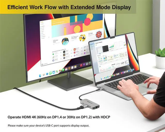 Alt view image 6 of 7 - USB-C Multimedia 7-in-1 Hub
HDMI 4K, 100 Watts USB-C Power Delivery with (FRS) or 5Gbps Data, 2 x USB-C Ports, 2 x USB-A 3.0 Ports, and Gigabit Ethernet