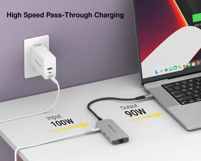 Alt view image 7 of 7 - USB-C Multimedia 7-in-1 Hub
HDMI 4K, 100 Watts USB-C Power Delivery with (FRS) or 5Gbps Data, 2 x USB-C Ports, 2 x USB-A 3.0 Ports, and Gigabit Ethernet