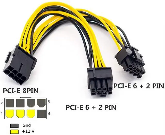 Alt view image 3 of 7 - 8-pin PCI Express to dual PCIE 8 (6 + 2)-pin power cable, motherboard graphics card PCI-E GPU power data cable splitter, 8-pin PCI-E to 2 PCI-E 8-pin, GPU graphics cable (5 packs/ 32 cm/12.6 inches) …