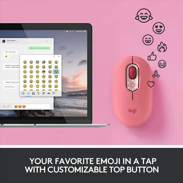 Alt view image 3 of 11 - Logitech Pop Mouse, Wireless Mouse With Customizable Emojis, Silenttouch Technology, Precision/Speed Scroll, Compact Design, Bluetooth, Usb, Multi-Device, Os Compatible - Heartbreaker Rose