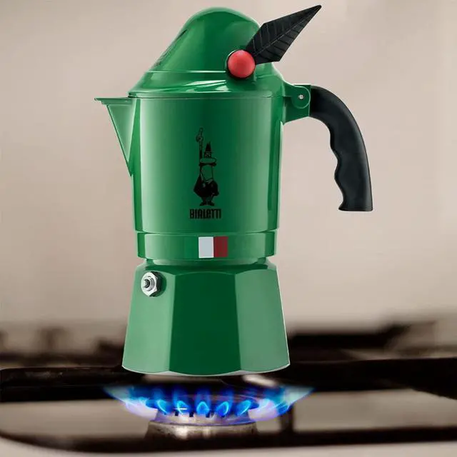 Alt view image 3 of 5 - New - Moka Express Alpina: Iconic Stovetop Espresso Maker, Moka Pot 3 Cups (4.3 Oz - 130 Ml), Aluminium, Green