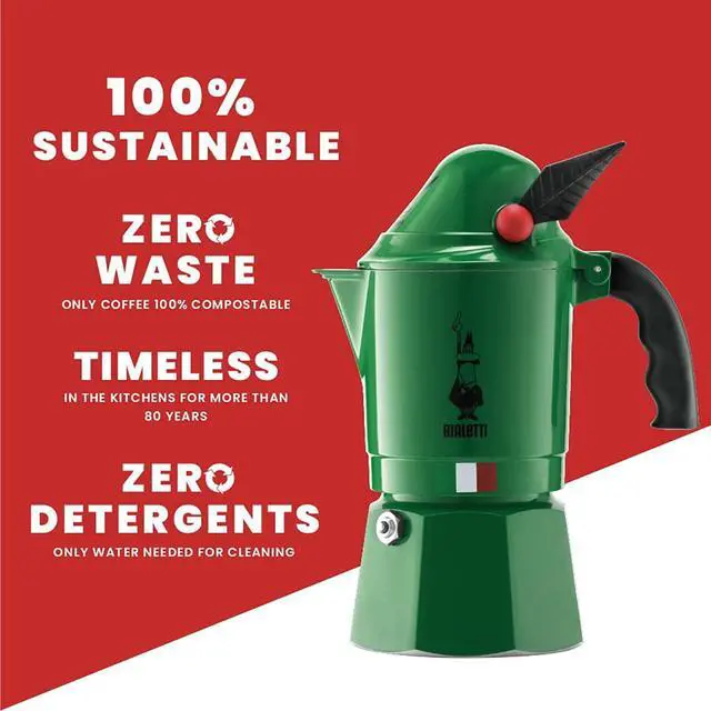 Alt view image 5 of 5 - New - Moka Express Alpina: Iconic Stovetop Espresso Maker, Moka Pot 3 Cups (4.3 Oz - 130 Ml), Aluminium, Green
