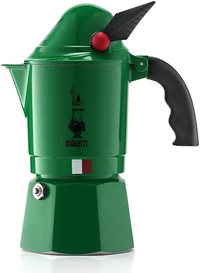 Main image of New - Moka Express Alpina: Iconic Stovetop Espresso Maker, Moka Pot 3 Cups (4.3 Oz - 130 Ml), Aluminium, Green