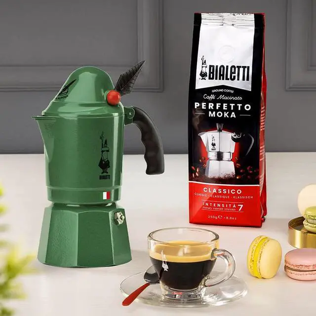 Alt view image 2 of 5 - New - Moka Express Alpina: Iconic Stovetop Espresso Maker, Moka Pot 3 Cups (4.3 Oz - 130 Ml), Aluminium, Green