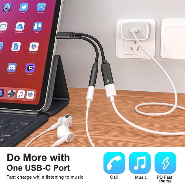 Alt view image 2 of 7 - 2 In 1 Usb C To 3.5Mm Headphone And Charger Adapter Usb C Pd 3.0 Charging Port To Aux Audio Jack And Fast Charging Dongle Cable Cord With Pd 60W Fast Charging For Stereo