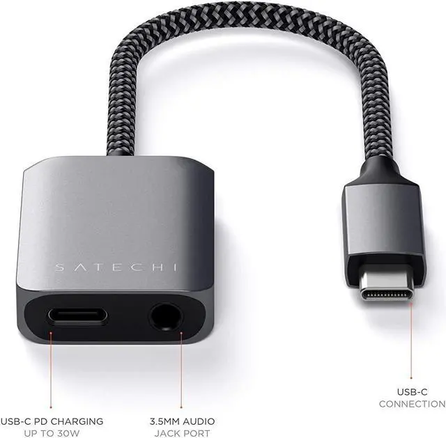 Alt view image 4 of 6 - Satechi USB-C PD Audio Adapter - 3.5mm Headphone Jack Port & PD 3.0 Charging - Compatible with 2020/2018 iPad Pro, 2020 iPad Air, Google Pixel 3/XL/2, Microsoft Surface Go