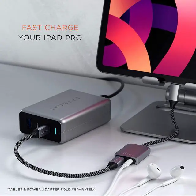 Alt view image 3 of 6 - Satechi USB-C PD Audio Adapter - 3.5mm Headphone Jack Port & PD 3.0 Charging - Compatible with 2020/2018 iPad Pro, 2020 iPad Air, Google Pixel 3/XL/2, Microsoft Surface Go