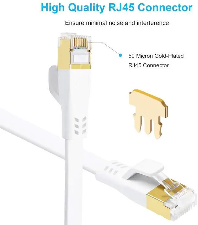 Alt view image 4 of 7 - Zell Cat 7 Ethernet Cable 35Ft, High Speed 10Gbps Durable Solid Flat Cat7 Internet Network Lan Patch Cable With Snaglesss Rj45 Connector For Router, Xbox, Faster Than Cat5 Cat5E Cat6 35Ft White
