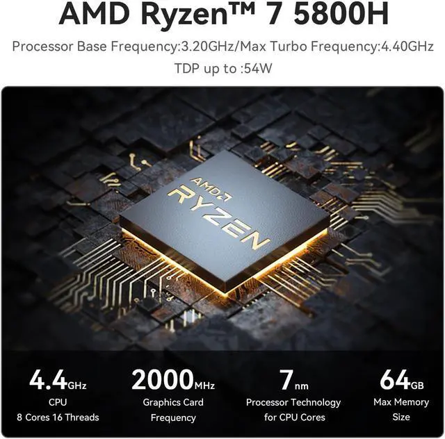 Alt view image 9 of 20 - Beelink Mini PC SER5 Max AMD Ryzen 7 5800H (8C/16T Up to 4.4GHz), 16GB DDR4 RAM 500GB NVME SSD, AMD Radeon Graphics, Windows 11 Pro, WiFi 6/BT 5.2