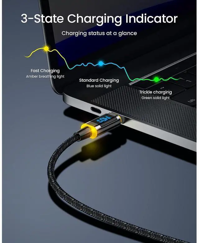 Alt view image 4 of 4 - Zell 140W Usb C To Usb C Cable With Display, Magline Usb C Cable Nylon 4Ft Type C Fast Charging Cable Cord Compatible With Iphone 15 Pro Max, Galaxy, Macbook Pro/Air, Ipad Pro/Air, Pixel And More