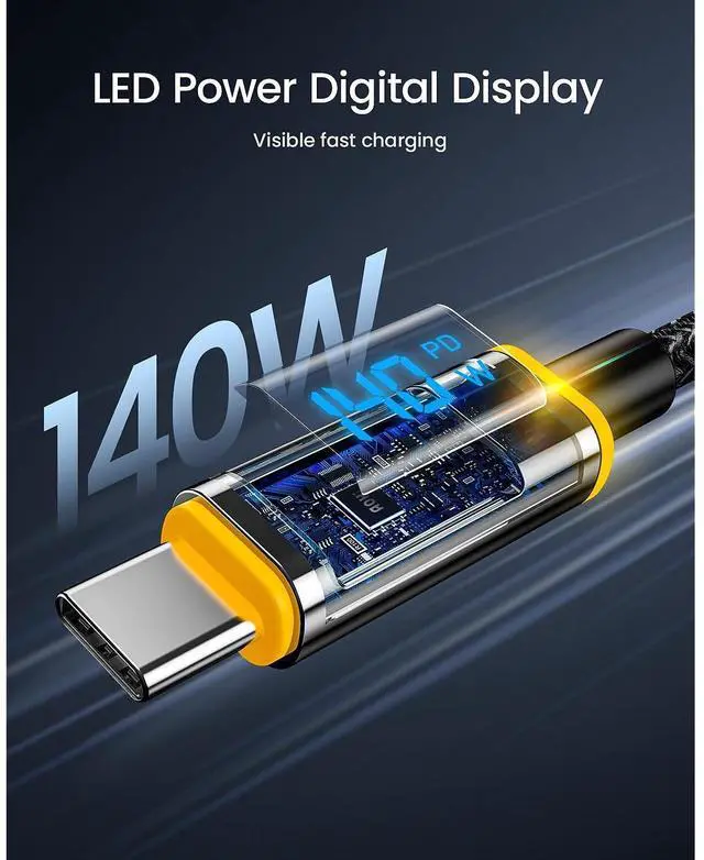 Alt view image 3 of 4 - Zell 140W Usb C To Usb C Cable With Display, Magline Usb C Cable Nylon 4Ft Type C Fast Charging Cable Cord Compatible With Iphone 15 Pro Max, Galaxy, Macbook Pro/Air, Ipad Pro/Air, Pixel And More