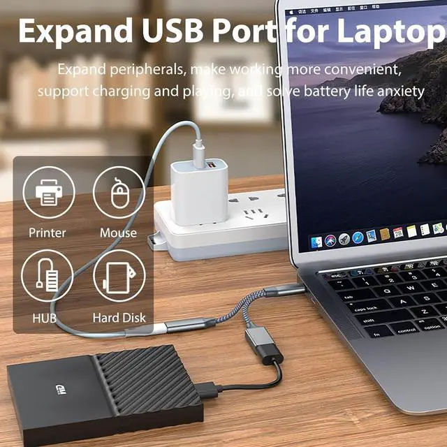 Alt view image 2 of 4 - Zell Usb C To Usb Adapter Otg And Charger Cable, 2 In 1 Usb-C Splitter With 10W Pd Charging Type C Otg And Usb A Female Port Compatible For Samsung S21/S20 Lg G8, Pixel4 Xl,Google Tv (Silver)