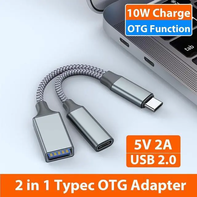 Alt view image 4 of 4 - Zell Usb C To Usb Adapter Otg And Charger Cable, 2 In 1 Usb-C Splitter With 10W Pd Charging Type C Otg And Usb A Female Port Compatible For Samsung S21/S20 Lg G8, Pixel4 Xl,Google Tv (Silver)