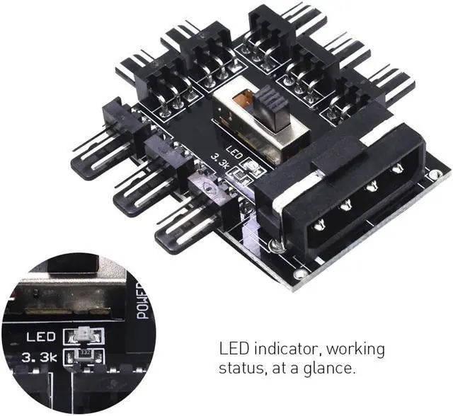 Alt view image 6 of 6 - PC 1 to 8 4Pin Molex Cooler Cooling Fan Hub Splitter Cable PWM 3Pin Power Supply Speed Controller Adapter For PC Mining