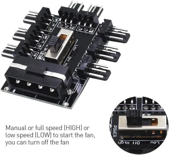 Alt view image 5 of 6 - PC 1 to 8 4Pin Molex Cooler Cooling Fan Hub Splitter Cable PWM 3Pin Power Supply Speed Controller Adapter For PC Mining