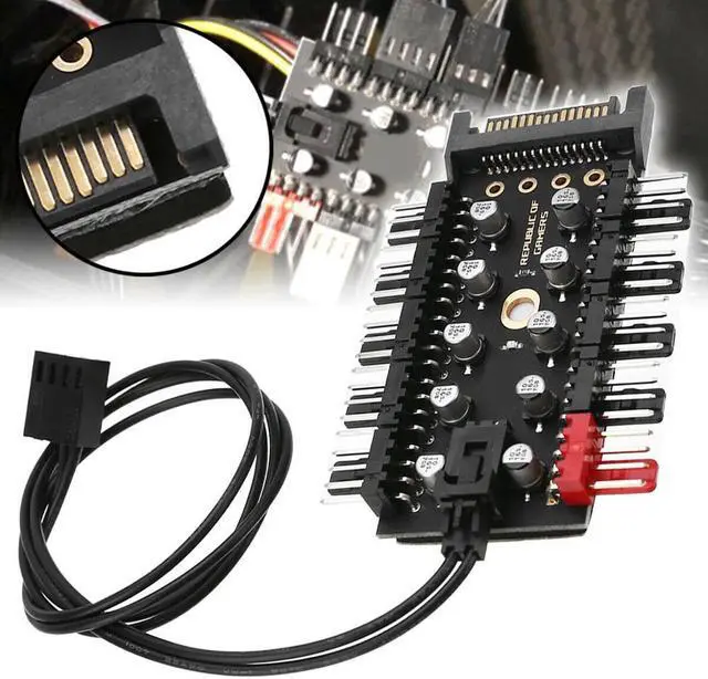 Main image of 1 to 10 PC Cooling Fan Hub Splitter LED Cable PWM SATA 12V 4 Pin PWM Power Supply Speed Controller Adapter