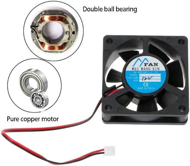 Alt view image 3 of 6 - 60mm*60mm*20mm DC 12V 2 Pin Cooler Brushless Axial PC CPU Case Cooling Fan 6020