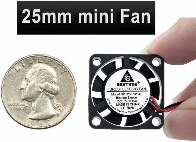 Alt view image 5 of 6 - 2 Pieces 5V 5 Volt 25mm 7mm 25x25x7mm 2507S Small Micro Blushless DC Cooling Fan 2pin 2.0
