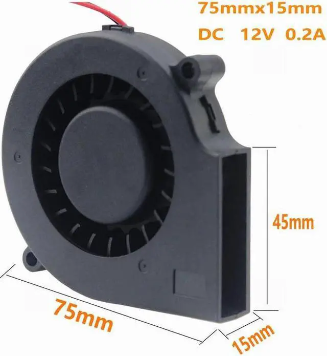 Main image of 1 Pcs DC 12 Volt 2 Wires 7.5cm Brushless Cooling Radiator 12V Exhaust Blower Fan 75mm x 15mm