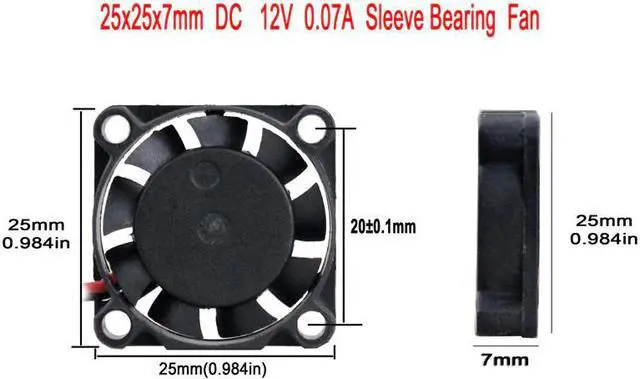 Alt view image 4 of 6 - 2 pcs DC Cooling Fan 25x25x7mm Micro Radiator 25x25mm 12V 2507 25mm x 7mm PH2.0 2 Pin Small Brushless Cooler