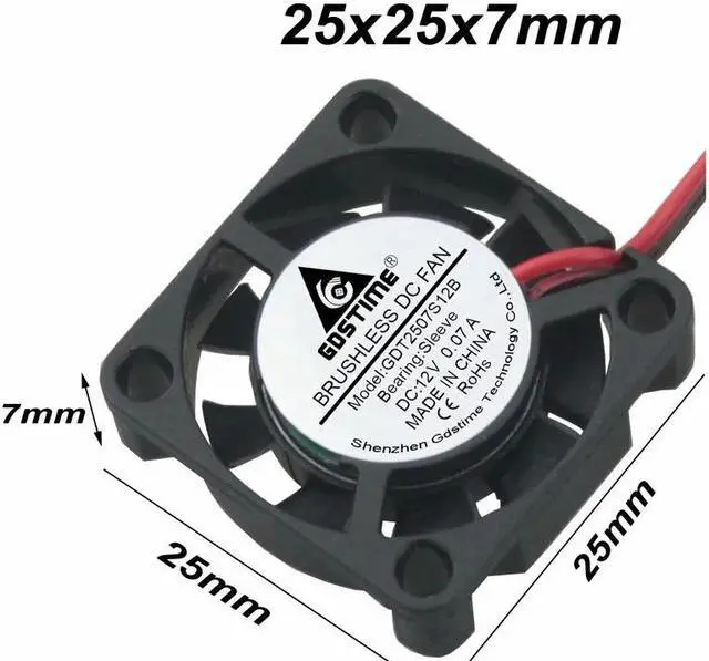 Main image of 2 pcs DC Cooling Fan 25x25x7mm Micro Radiator 25x25mm 12V 2507 25mm x 7mm PH2.0 2 Pin Small Brushless Cooler