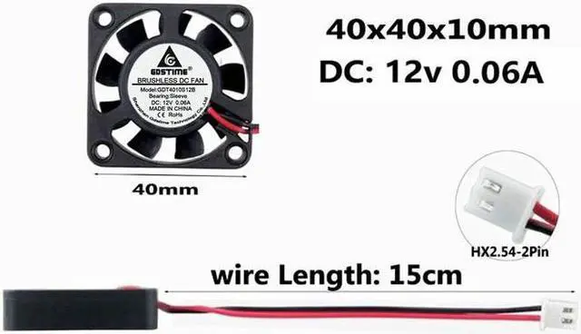 Alt view image 6 of 6 - 2 pcs DC 2.0 2Pin 12V 40x40x10mm 40mm x 10mm PC Computer Case Brushless Cooling Fan 4cm 9 Blades