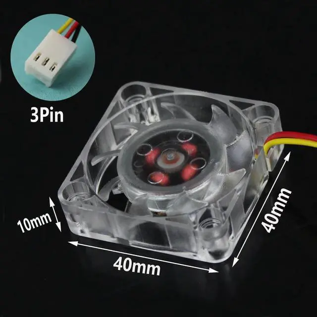 Alt view image 3 of 4 - 2pcs Transparent Case Blue LED Fan 40mm 12V 3Pin Computer PC VGA Chipset Heatsink Cooler DC Cooling Fan 40x40x10mm 4010