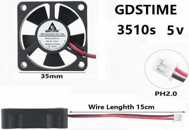 Alt view image 6 of 6 - 2 Pieces 3.5cm 35x35x10mm 5V Brushless DC Cooling Fan 35mm x 10mm 3510 Mini Cooler 2Pin 2.0