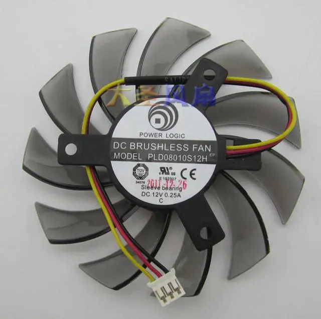 Main image of for Gigabyte Graphics card cooling fan PLD08010S12H 12V 0.25A Diameter 74MM pitch 39MM 3 Lines